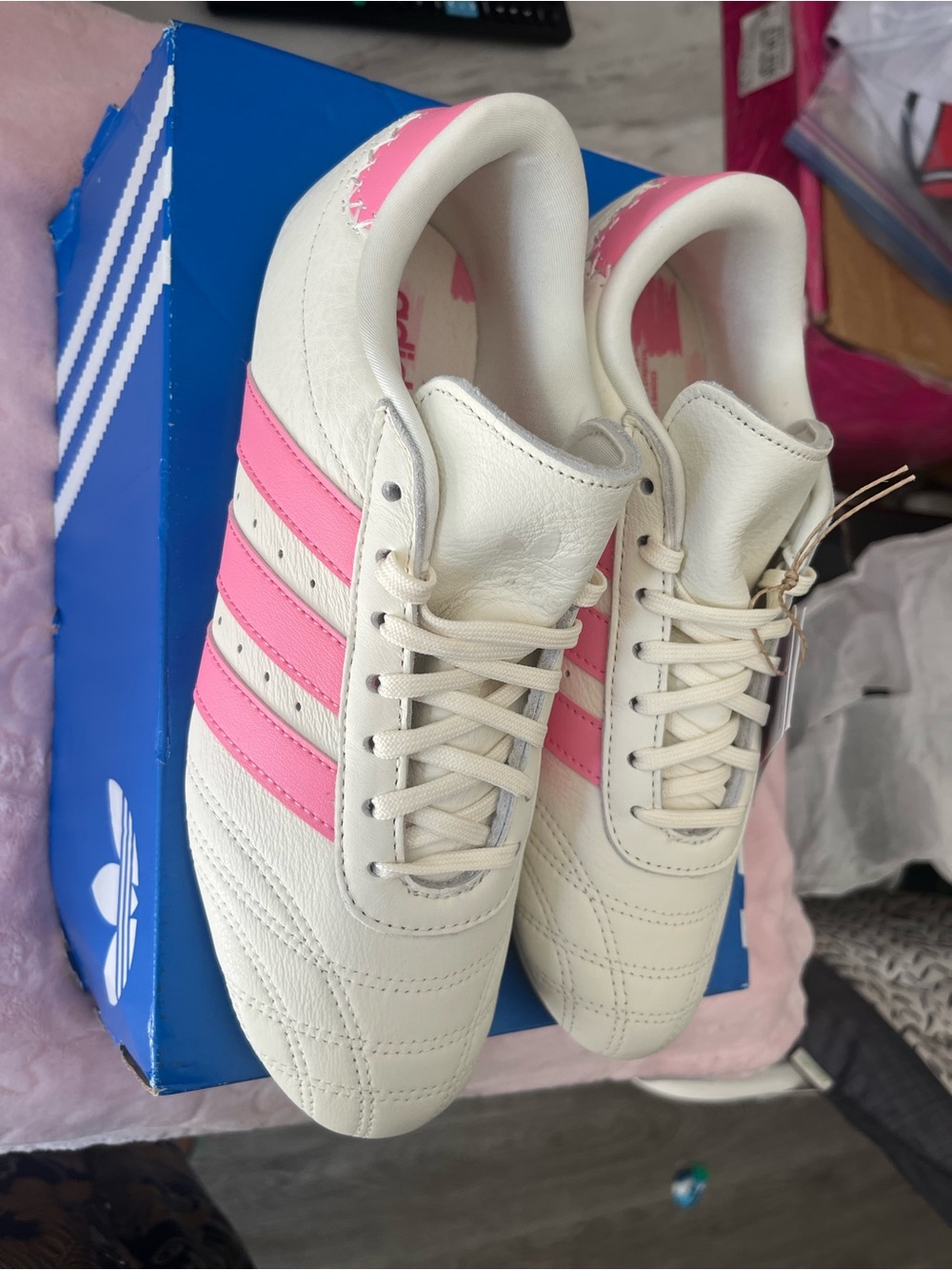 adidas Cream and Pink Women's Classic Leather Sneakers